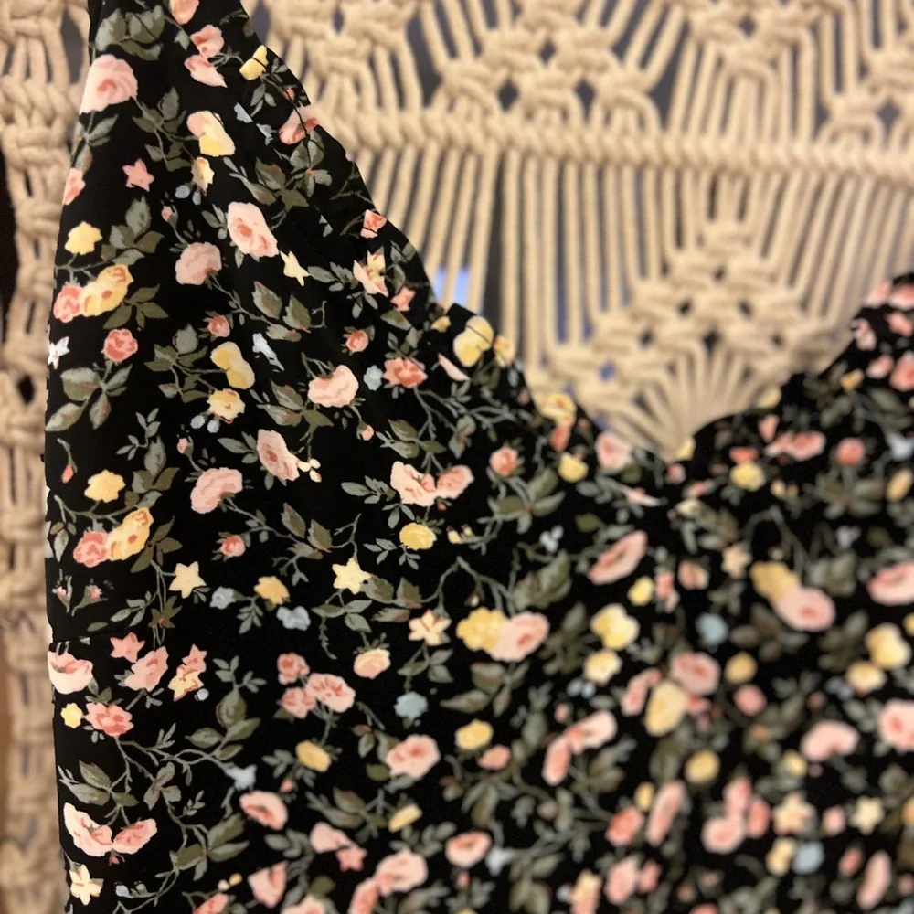 Abercrombie Fitch Black Floral Maxi Dress with Adjustable Tie Back Straps